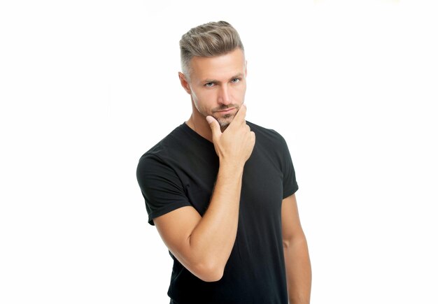 Studio shot portrait of grizzled guy mature grizzled guy isolated on white background