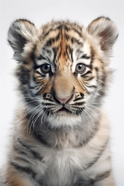 studio shot on white background of a tiger cub