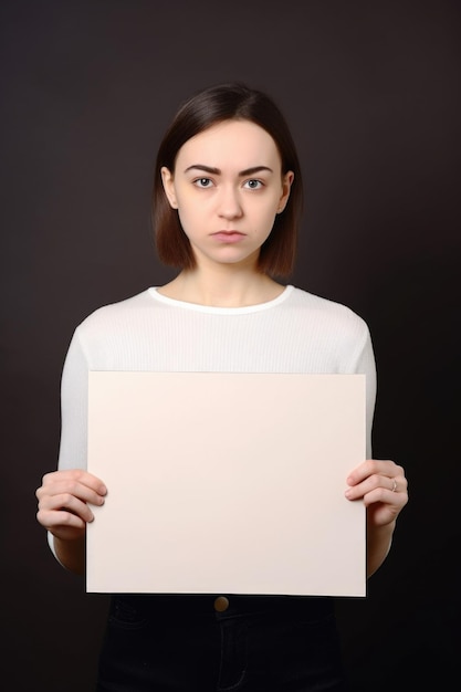 Studio shot of a woman holding up a blank placard created with generative ai