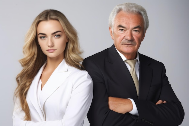 Studio shot of a young businesswoman and mature businessman created with generative ai