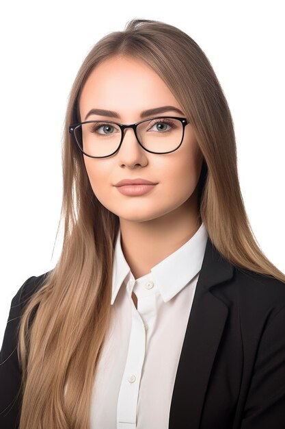 Studio shot of a young businesswoman wearing glasses isolated on white