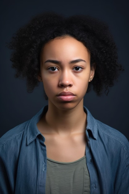 Studio shot of a young ethnic woman looking upset against a gray background