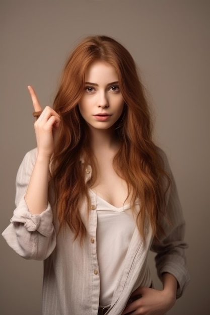 Studio shot of young handsome woman emotional gestures