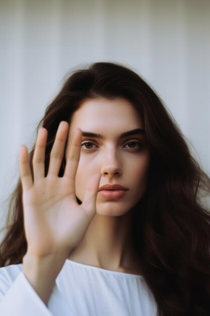 Studio shot of young handsome woman emotional gestures