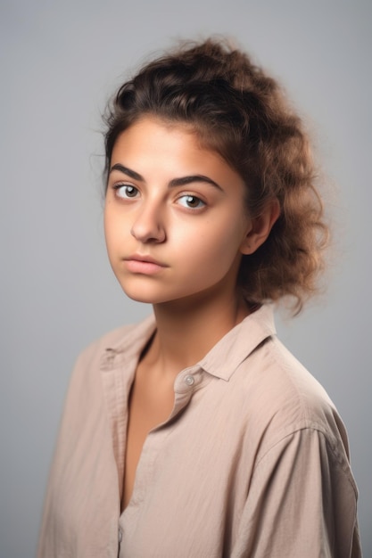 Photo studio shot of a young woman but her created with generative ai