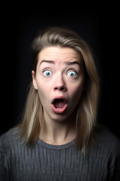 Studio shot of a young woman looking shocked against a gray background created with generative ai