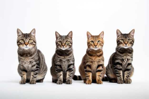 Studio tabby cats on a white background Loved quirky potentially grumpy but content Perfect for cat