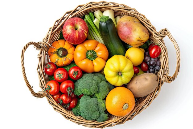 Studiofotografie van gezonde groenten en fruit in manden
