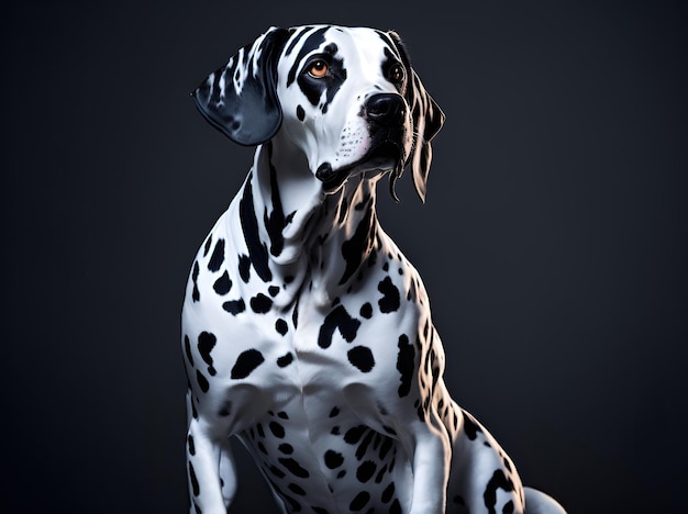 Studioportret van een dalmatische hond op zwarte achtergrond ai generatief