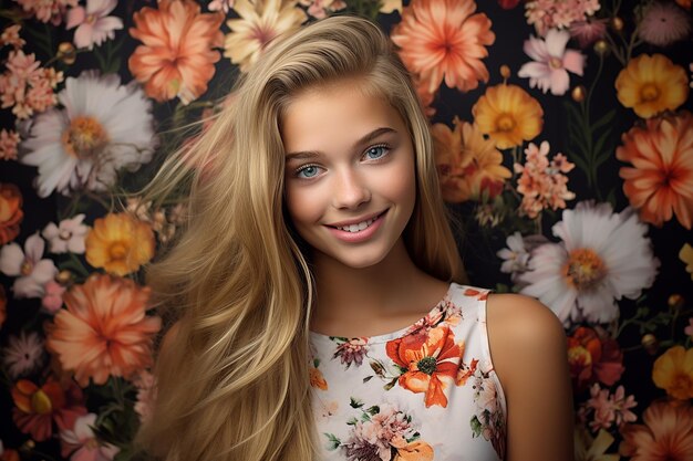 Studioportret van een mooi tienermeisje op verschillende kleuren achtergrond