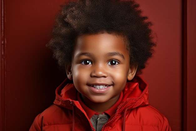 Studioportret van een schattige kleine Afrikaanse jongen die op een achtergrond met verschillende kleuren staat