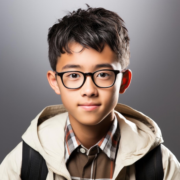 Ученый китайский мальчик читает в очках