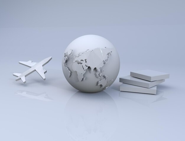 Study abroad concept books plane and earth 3d rendering\
image