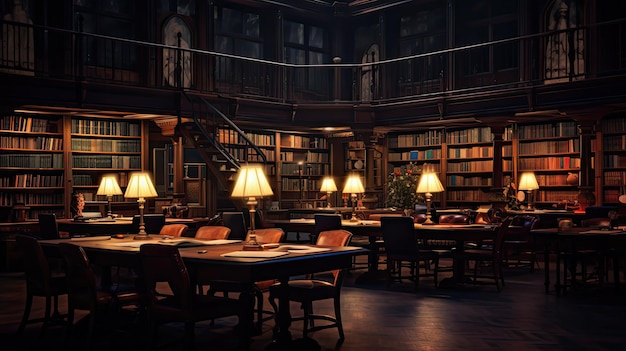 Photo study library at night