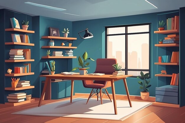 Study place with books and notebook vector illustration cartoon flat design modern style