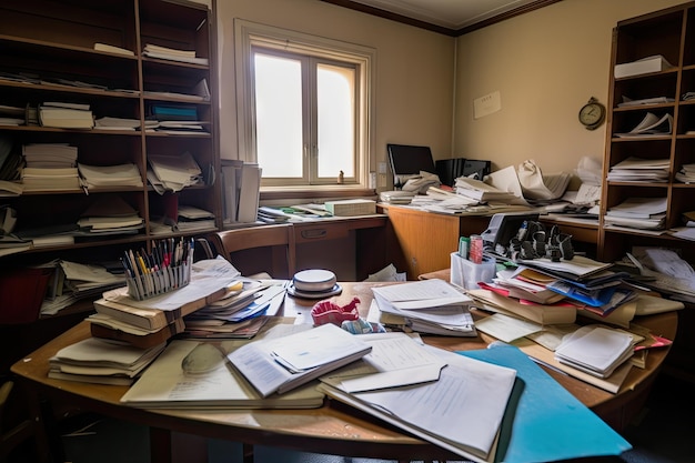 Foto una sala studio piena di libri, quaderni e strumenti per scrivere creati con l'ia generativa