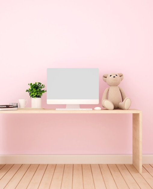 Study room and pink wall decorate for artwork