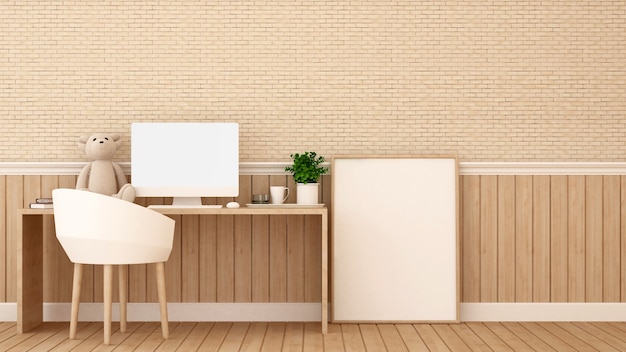 Photo study room or workplace and brick wall decorate in bedroom