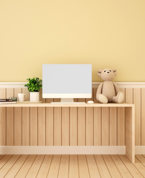 Study room and yellow wall decorate for artwork