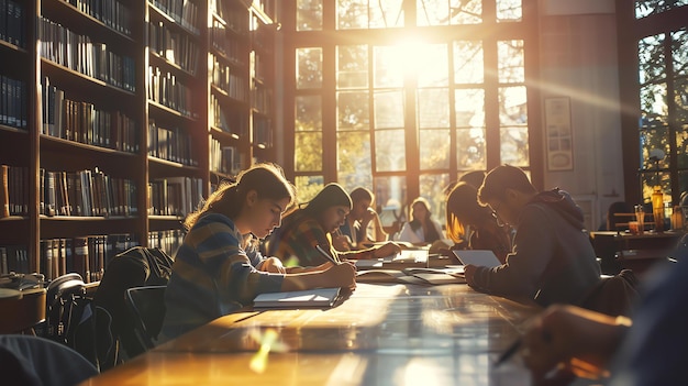 Studying in the library with friends