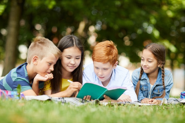 Studying together in park