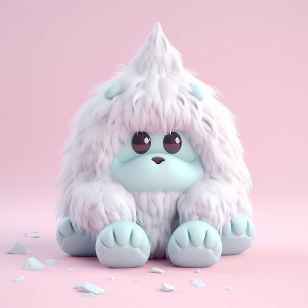 A stuffed animal with a big white fur and a big eye.