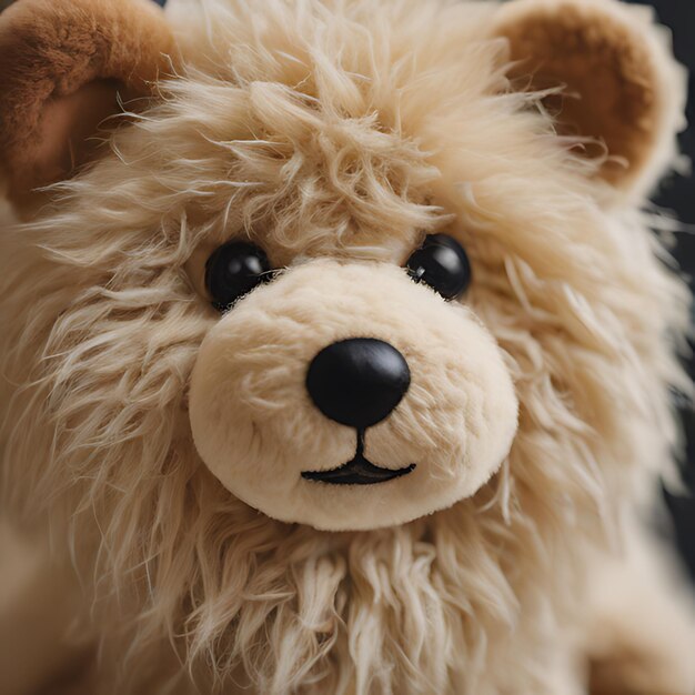 a stuffed animal with a black nose and a black nose