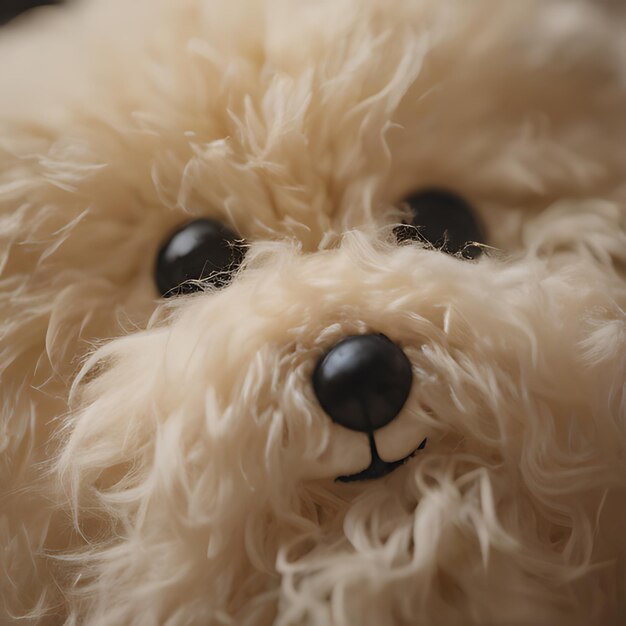 a stuffed animal with a black nose and a black nose