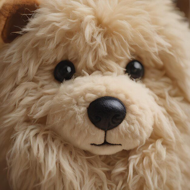 a stuffed animal with a black nose and a brown nose