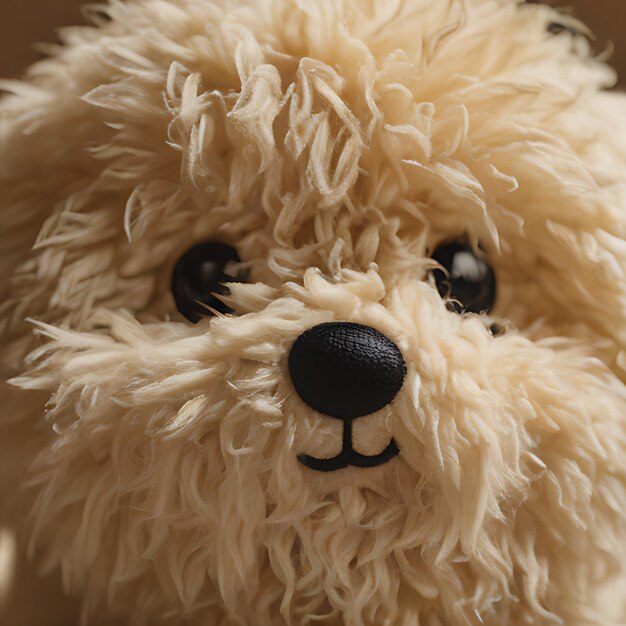 a stuffed animal with a black nose and a white nose