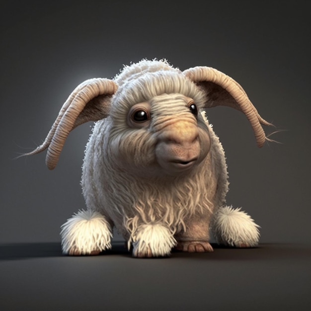 A stuffed animal with horns and a nose that says'sheep '