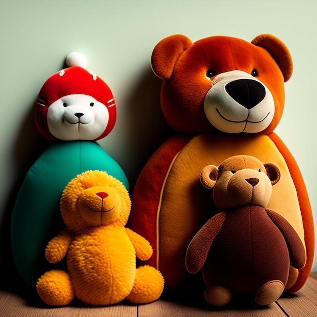 A stuffed bear and a teddy bear are sitting next to each other.