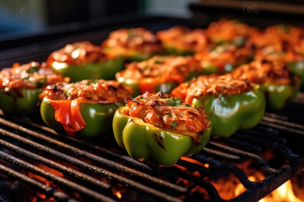 Stuffed bell peppers cooking on the grill created with generative ai