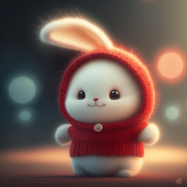 A stuffed bunny wearing a red sweater and a red sweater.