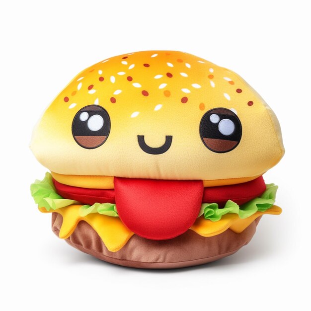 Foto un hamburger ripieno con una faccia sorridente.