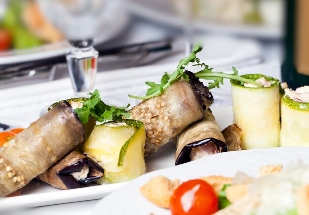 Stuffed eggplant on a banquet table