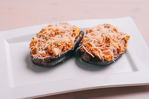 Stuffed Eggplant with Fried Vegetables