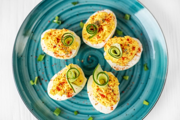 Stuffed eggs The concept of food breakfast catering