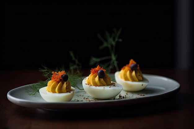 Фаршированные яйца Яйцо с пряностями Закуска с желтком Блюдо с абстрактной генеративной иллюстрацией AI