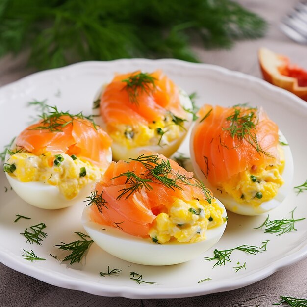 Foto uova ripiene di salmone