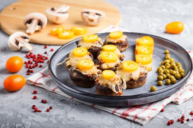 Stuffed fried champignons with cheese