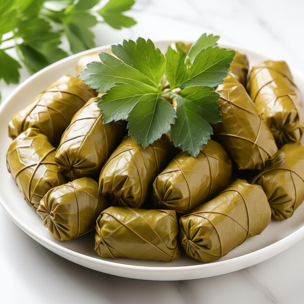 Photo stuffed grape leaves grape vine leaves rolled and filled with a mixture of rice herbs and spices