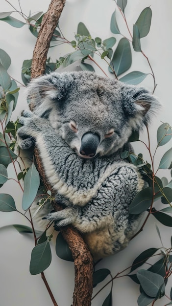 木 の 枝 に 座っ て いる ぬいぐるみ の コアラ