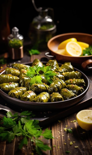 Stuffed leaves with olive oil traditional turkish cuisine