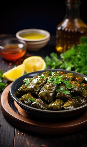 Stuffed leaves with olive oil traditional turkish cuisine