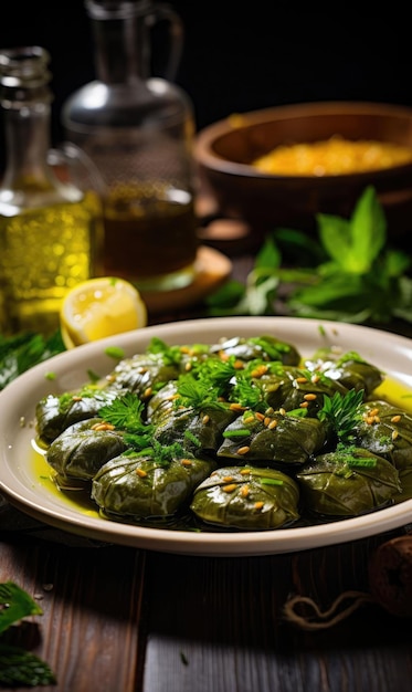 Stuffed leaves with olive oil traditional turkish cuisine