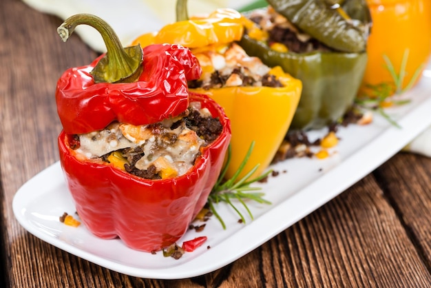 Stuffed Peppers with Meat Herbs and Cheese