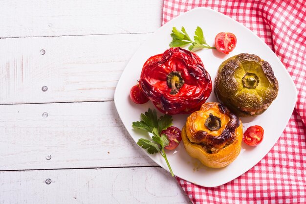 Stuffed peppers with meat rice and vegetables