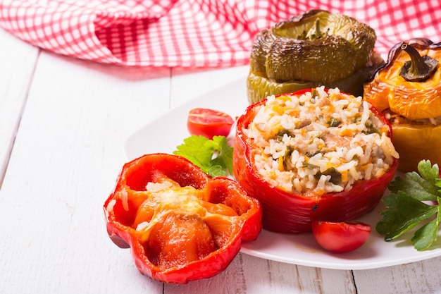 Stuffed peppers with meat rice and vegetables