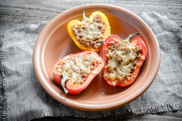 Stuffed peppers with meat in rustic decor